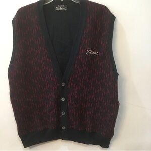 Titleist Sweater Vest XL Button Up Black Red Golf Grandpa Wool Scotland VTG
